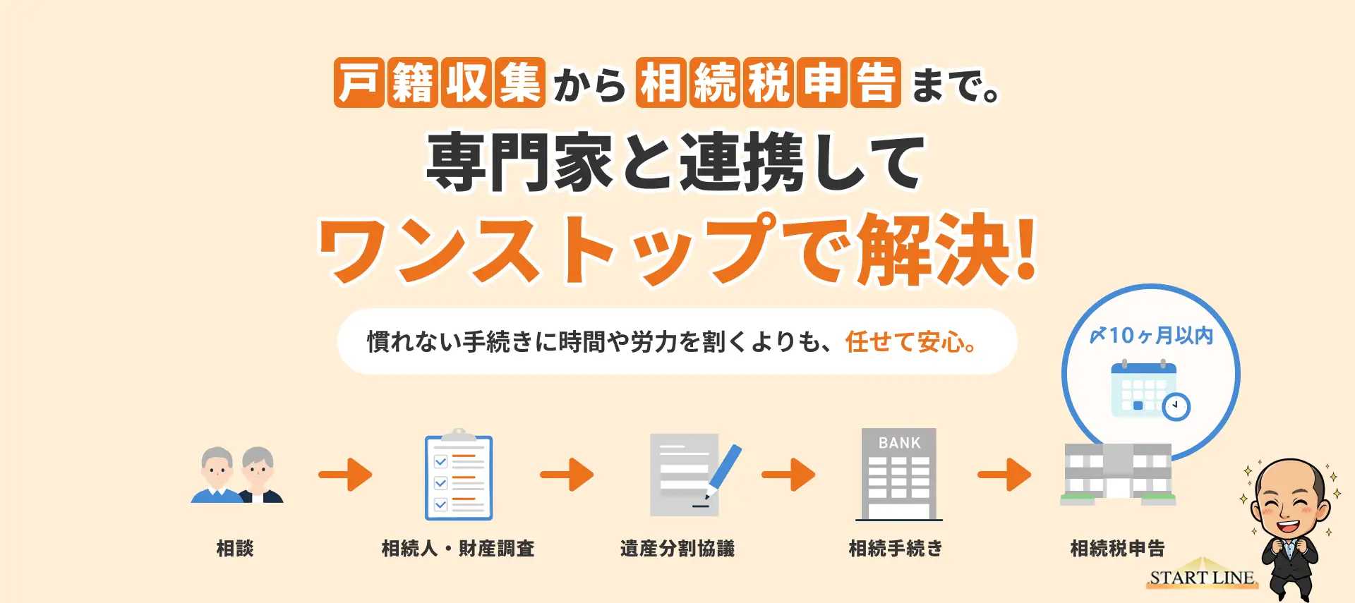 戸籍収集から相続税申告まで。専門家と連携してワンストップで解決。